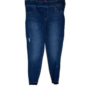 Spanx Skinny Jeans XL Dark Wash Distressed Raw Hem High Rise Y2K Grunge Slimming